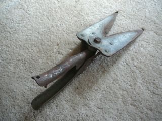 ANTIQUE VINTAGE METAL YARD GARDEN HAND CLIPPER CUTTER SHEARS TOOL - OLD GREEN 3