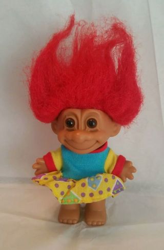 Vintage Russ Troll 4.  5” Figure Doll Toy Red Hair