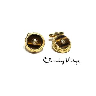 Vintage Destino Patented Gold Tone Tiger Eye Cufflinks