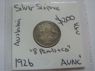 Australia 1926 Silver Sixpence Rare A/ Uncirculated 8 Pearls & Cd Cv $200