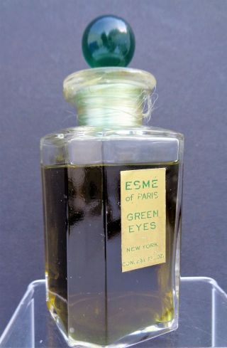 Rare Vintage Esme Paris " Green Eyes " 2 3/4 Fl Oz Perfume 1941