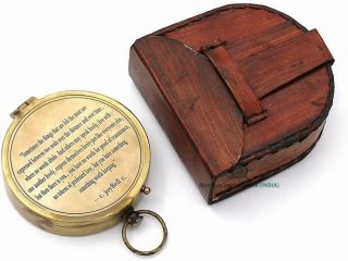 Romantic Engraved Solid Brass Antique Nautical Compass With Leather Case