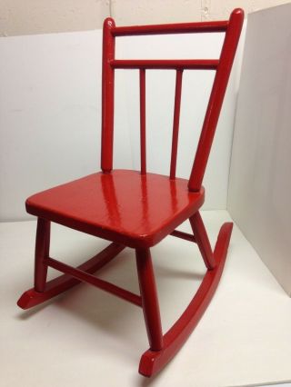 Vintage Hand Crafted Wood Rocking Chair Red Paint - For Child Or Doll - Folk Art