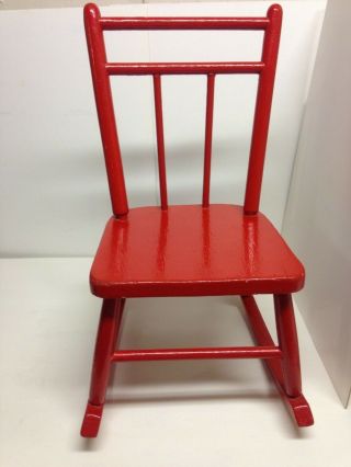 Vintage Hand Crafted Wood Rocking Chair Red Paint - For Child Or Doll - Folk Art 2