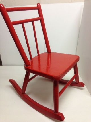 Vintage Hand Crafted Wood Rocking Chair Red Paint - For Child Or Doll - Folk Art 3