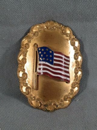 Antique Gold Gilt Belt Buckle With Enamel 13 Star American Flag,  Military,  Parade?