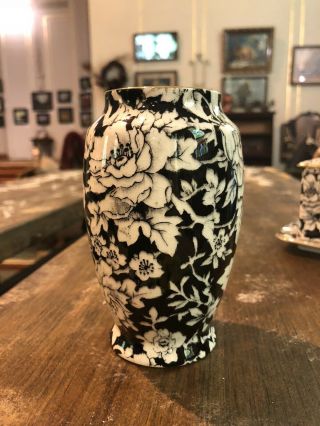 Rare Royal Winton Peony Flower Bud Vase Vintage Chintz Black Pattern