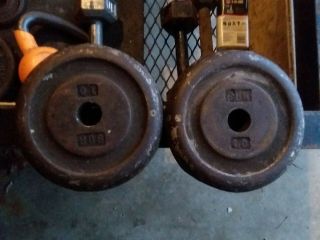 (2) 10 Lb Vintage Rare Antique Bur Barbell Standard Weight Plates 20 Pound Total