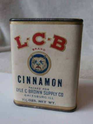 Rare Vintage L C B Cinnamon Spice Tin Lyle Brown Suppy Co Galesburg Il Bulldog