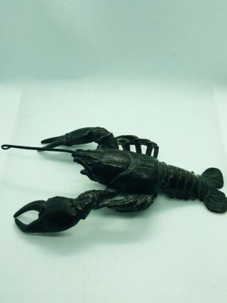Stunning Heavy Antique Japanese Bronze Shrimp Jizai Okimono Meiji Period 19th