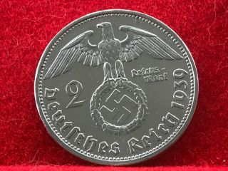 2 Reichsmark 1939 G With Nazi Coin Swastika Silver Brilliant - - Rare - - -
