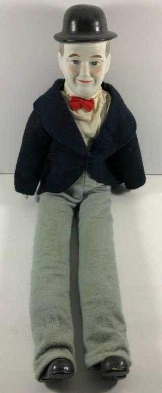 Vintage 22 Inch Stan Laurel & Hardy Porcelain Felt Clothing Doll