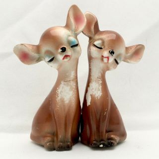 Vintage Porcelain Magnetic Deer Salt And Pepper Shaker Set Rare