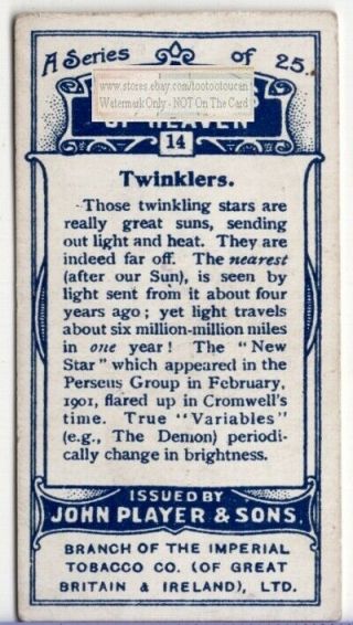 Twinkle Stars Astronomy 100,  Y/O Trade Ad Card 2
