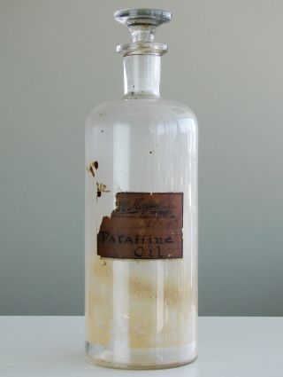 Antique/vtg Drug Store Pharmacy Apothecary Paraffine Oil Decanter Jar/bottle