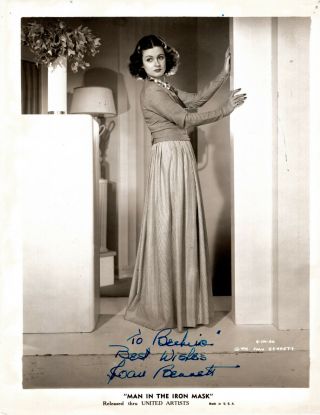 Leading Actress Joan Bennett,  Rare Signed Vintage Studio Fashion Photo.