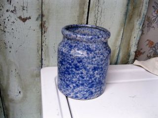 Antique Stoneware Blue Sponge Ware 6 " Crock