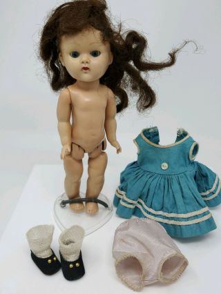 Vintage Vogue Ginny Doll Painted Lash Slw Blue Eyes Rosy Lips Wild Brunette Hair