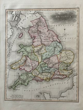 1813 Ancient England Antique Hand Coloured Map By Samuel Neele