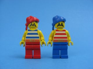2x Vintage Lego Pirate Minifigure W/blue And Red Stripes Torso 6286