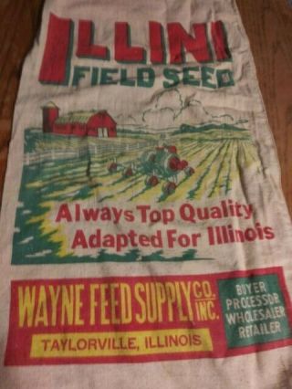 Rare 1950s Vintage Illini Field Seed Corn Bag Sack Old Farm Sign Taylorville Il