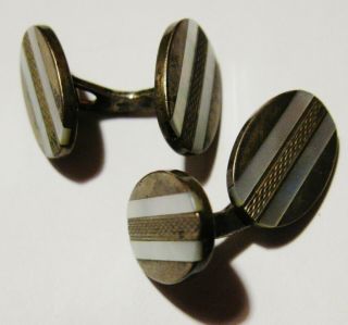 Vintage 800 Silver With Mother Of Pearl Inlay Double Faced Cufflinks 13g