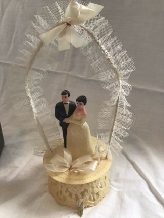 Vintage Wedding Cake Topper Bride & Groom Lace,  Flowers,  Arch W/ Bell