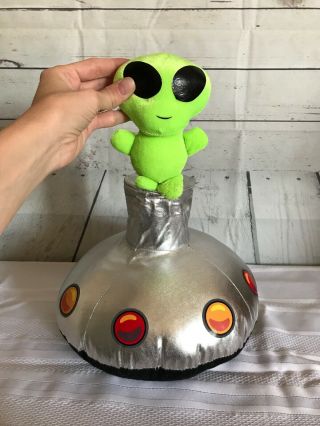Green Alien UFO Flying Saucer Shiny Spaceship Plush RARE 2