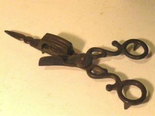 Vintage Brass Candle Snuffer Scissor With Feet Primitive.