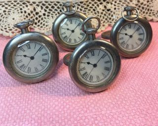 Vintage Pocket Watch Napkin Rings Silver Tone Whimsical Antique