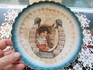 Antique 1910 Calendar Plate Gibson Girl With Horse & Horseshoe County Line Ny