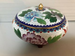 Antique Chinese Cloisonne Enamel Covered Bowl With Stand
