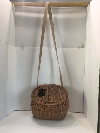 Vintage Wicker Fishing Creel Basket W/ Strap
