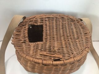 Vintage Wicker Fishing Creel Basket W/ Strap 3