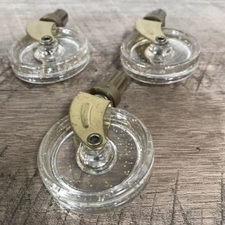 4 Vintage Casters Wheels Acrylic Plastic Clear Gold Glitter 2 