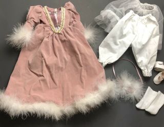 Vtg Large Dusty Rose Doll Dress Victorian Clothes For 19” Dolls Pantaloons Shoes