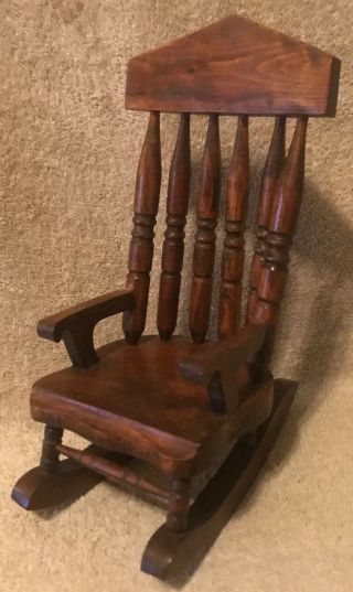 Vintage Doll Size Handmade Wood Curved Spindle Back Rocking Chair - Signed