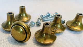 6 Amerock Vintage Brass Round Cabinet Knobs Drawer Pulls W/ Attachment Screws