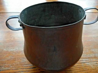 Antique Vtg Handmade Copper Cauldron Bucket Pail Pot Dovetail Bottom Coppehandle