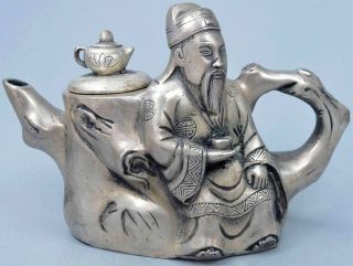 China Collectable Handwork Miao Silver Carve Classical Poet Noble Old Tea Pot