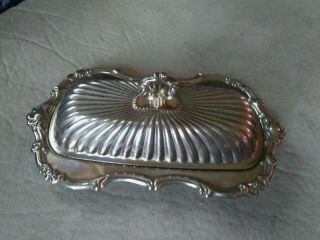 Vintage Leonard 3pc Silver - Plated Steel Covered with Glass Insert Butter Dish 2