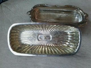 Vintage Leonard 3pc Silver - Plated Steel Covered with Glass Insert Butter Dish 3
