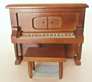 Player Piano W Bench Wind Up Music Box Vintage Dollhouse Miniatures 5 Inch