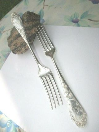B - Art Nouveau Ravinet Wmf German Silver Plate 2 Lunch Brunch Forks Md Mono