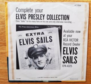 Rare Elvis Sails Ad Pic Sleeve Elvis Presley " I Need Your Love Tonight " 47 - 7506