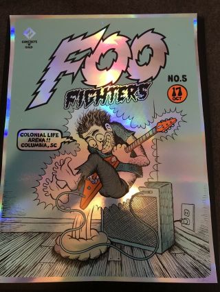 Foo Fighters S/n Rare Foil X/10 Columbia Sc Concert Poster By Ivan Minsloff