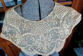 Large Antique/vintage Alencon Embroidered Cotton Lace Collar