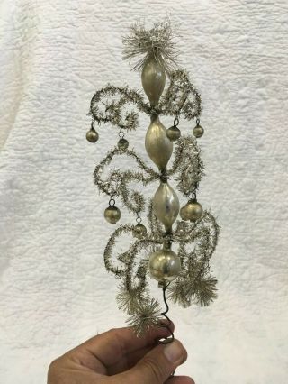 Antique Silver Tinsel Mercury Glass Feather Tree Topper,  Made In Germany?