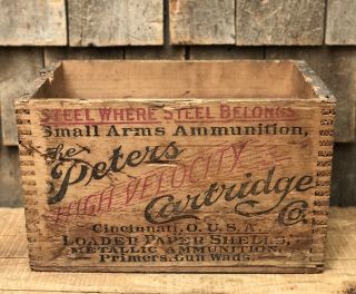Rare Early Peters Cartridge High Velocity Gun Ammo Dovetail Crate Sign