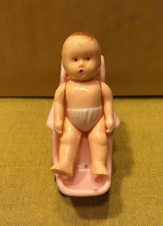 Acme Baby Stroller & 2.  5” Jointed Baby Dollhouse Furniture Vintage Plastic